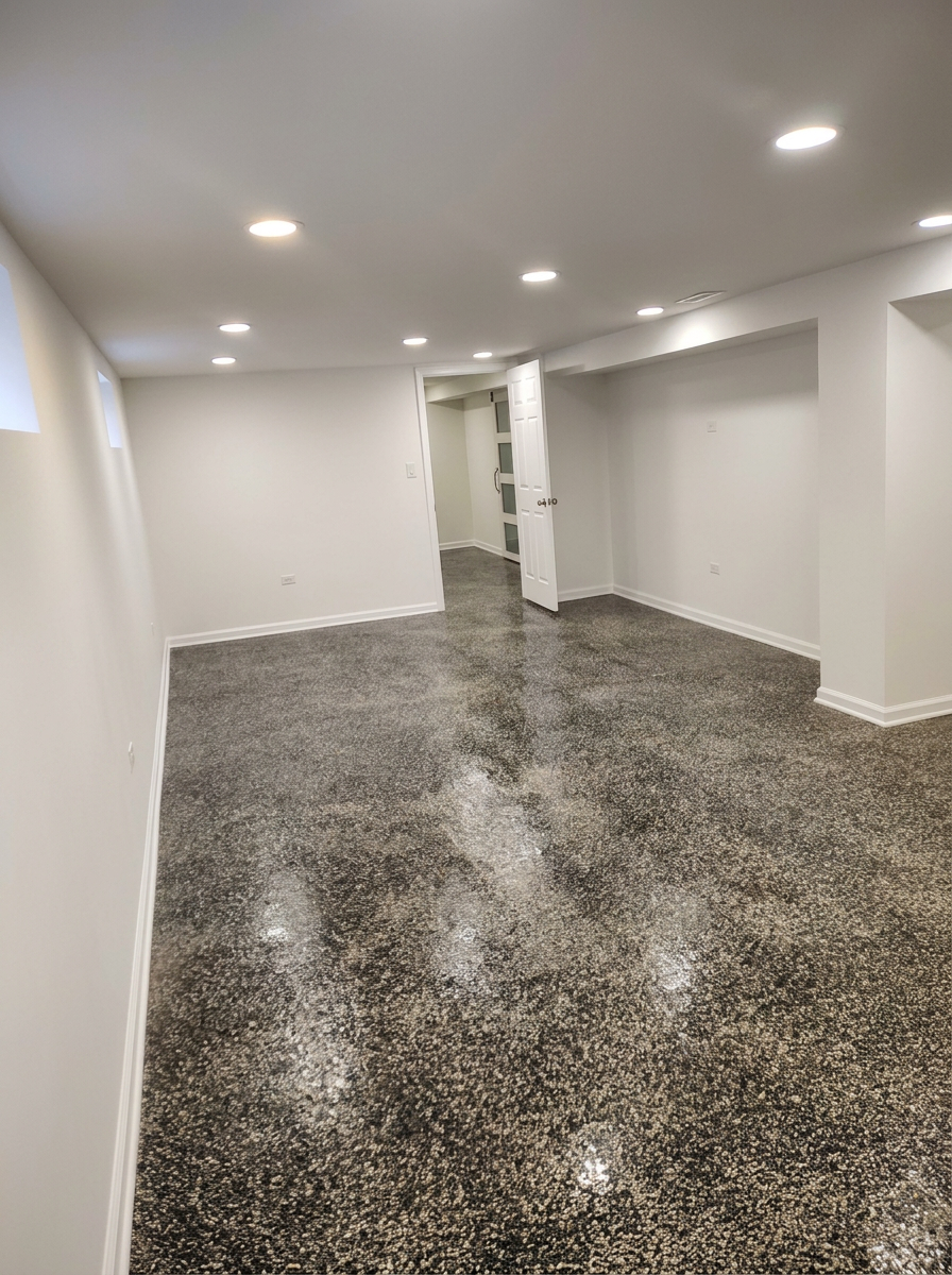 After — Basement remodel in Plainfield IL polished concrete floor