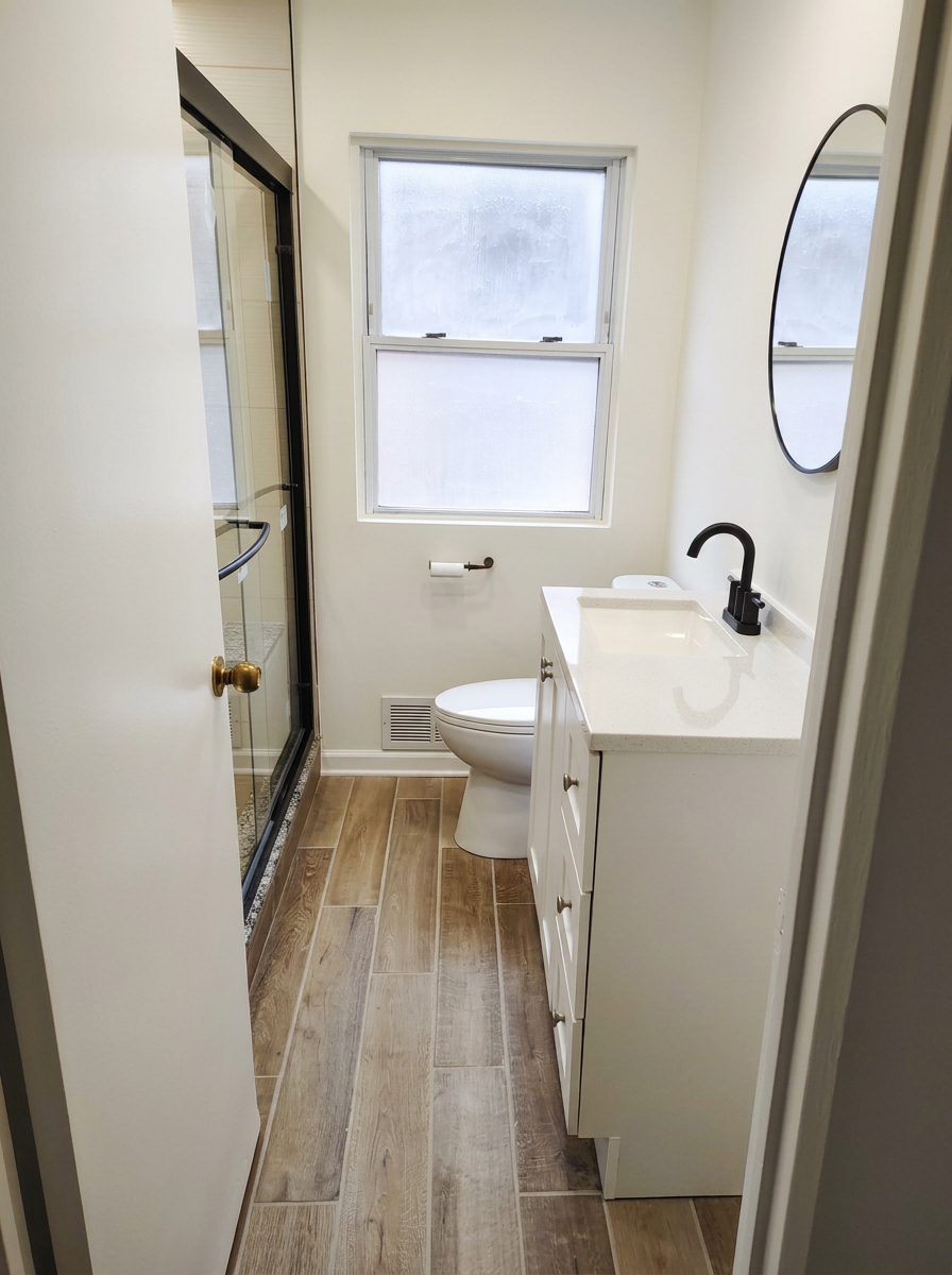 Bathroom remodel in Plainfield IL hardwood floor