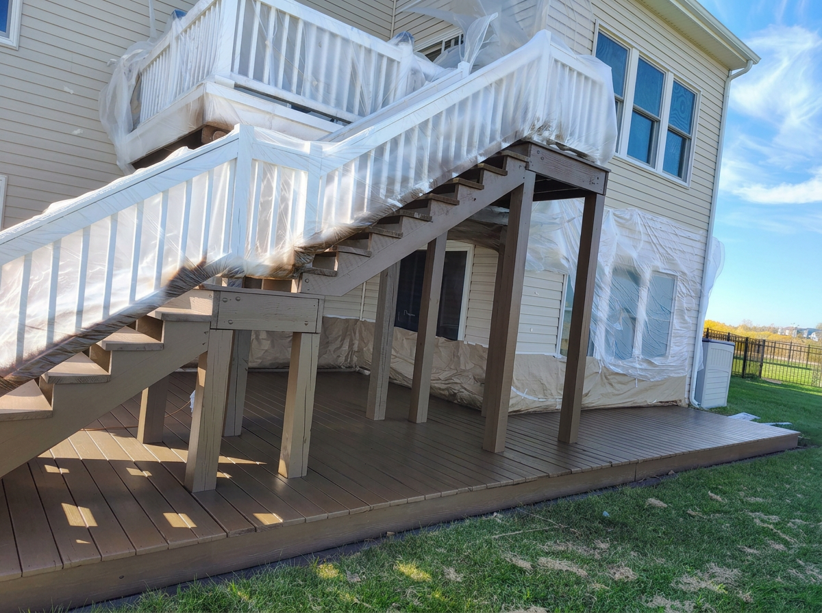 Deck installation in Plainfield IL backyard stairs