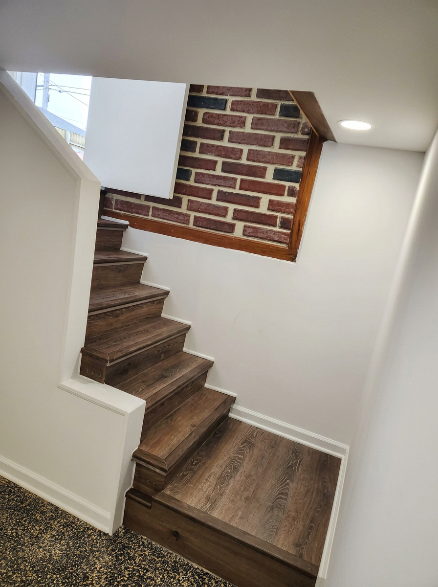 Staircase remodel in Plainfield IL brick accent